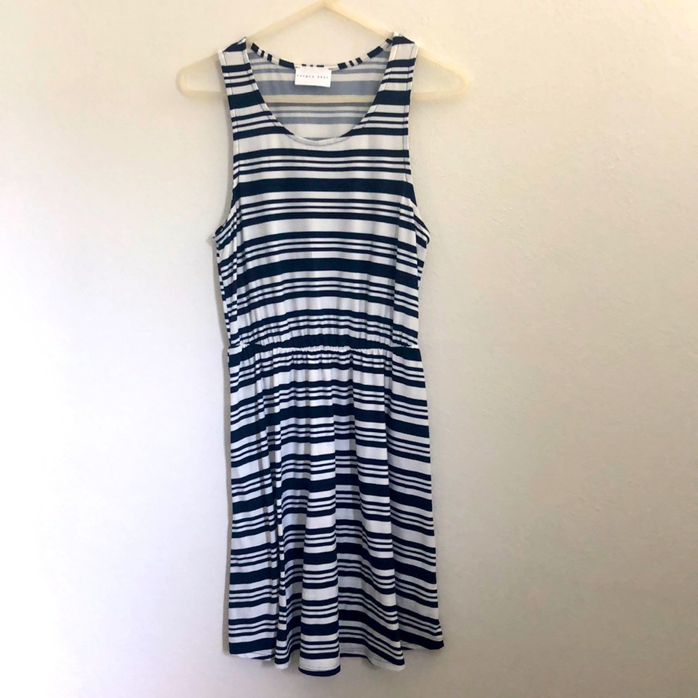 French Grey Blue and White striped Dress
